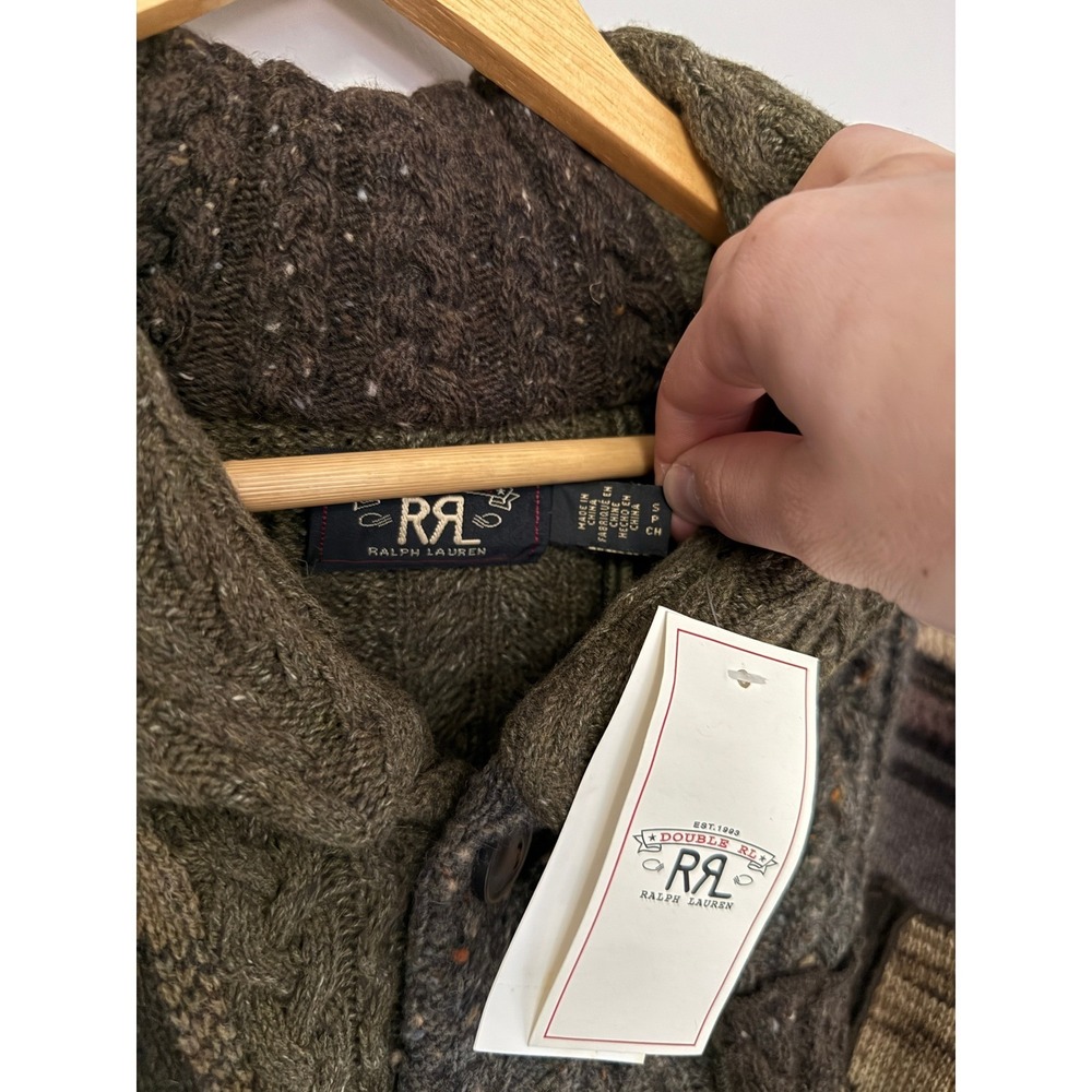 NWT RRL Double RL Patchwork Ranch Cardigan Shawl Collar Belted Wool Blend Mens S - Picture 13 of 16